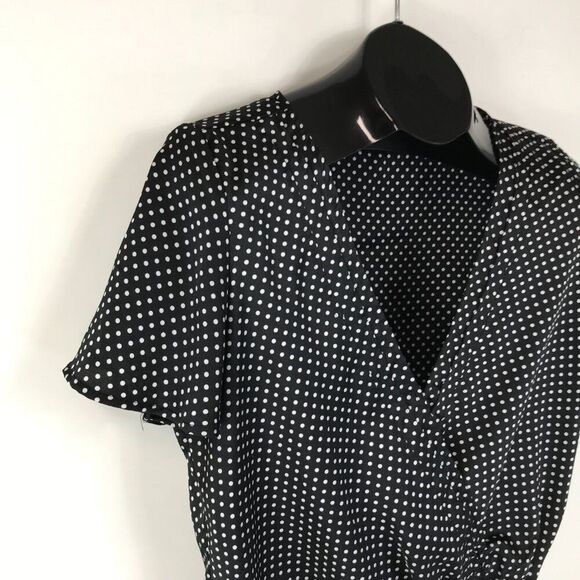 Urban Outfitters Polka Dot Faux Wrap Blouse Women's Medium Cropped Surplice - Picture 5 of 11